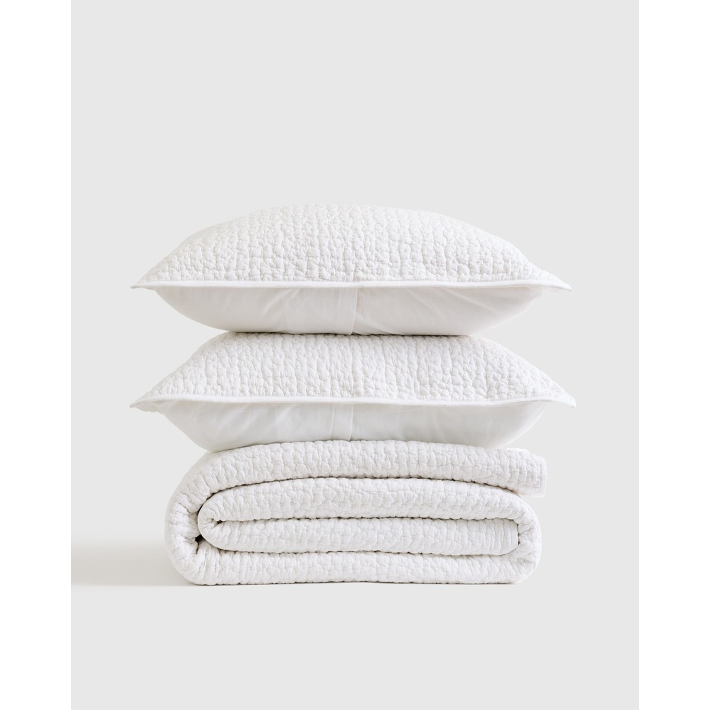 Quince Organic Cotton Quilt King/Cal King White Textured Pick Stitch Bedspread